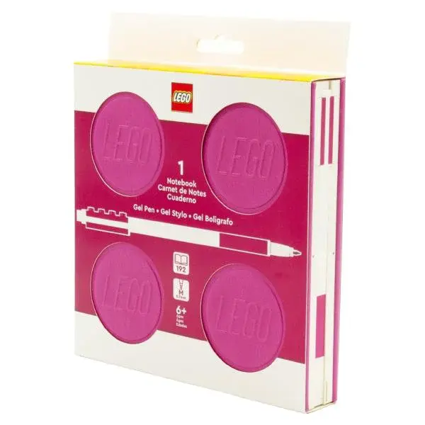 LEGO zápisník s gelovým perem jako klipem a náhradní náplní – fialový