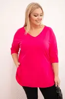 Plus size halenka s V-výstřihem a ohrnutými rukávy