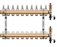 Wigell Podlahový rozdělovač WIGELL, 10 okruhů, mosazný + odvzdušňování na klíč 8481.80.90