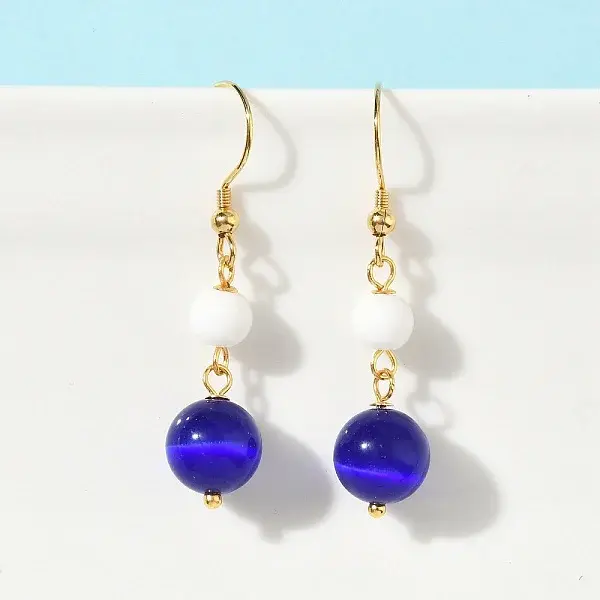 Electroplated 304 Stainless Steel Cat Eye Dangle Earrings