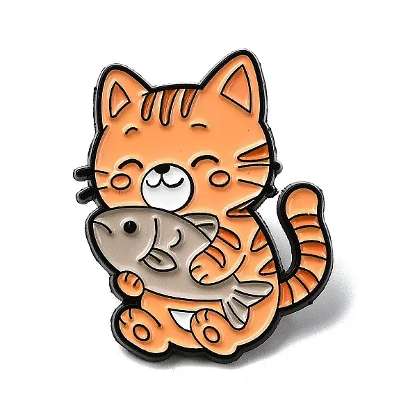 Cat with Fish Enamel Pins