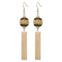 Glass Seed Beads & Brass Tassel Dangle Earrings