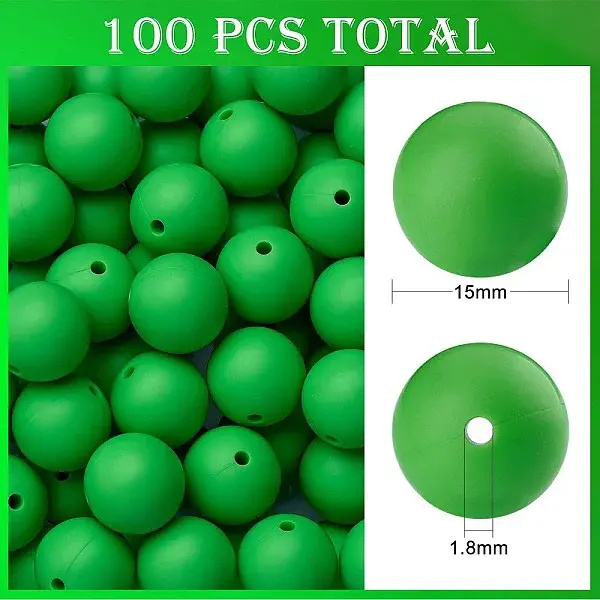 100Pcs Silicone Beads Round Rubber Bead 15MM Loose Spacer Beads for DIY Supplies Jewelry Keychain Making