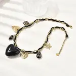 304 Stainless Steel & Acrylic Black Heart Pendant Bib Necklaces for Women