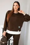 Kesi Włoski Dámský komplet s máslovou mikinou a volnými tepláky hnědý