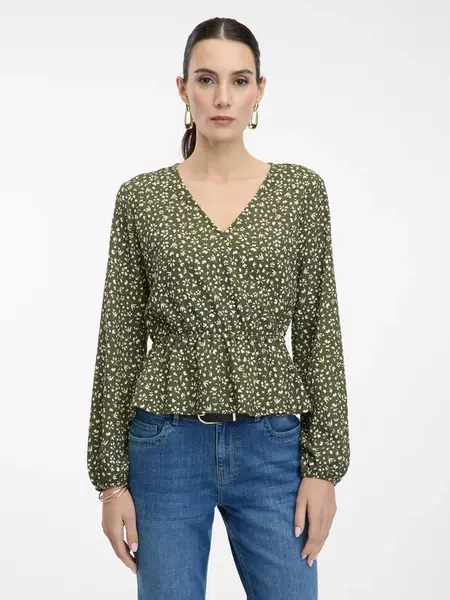 Zelená dámska blúzka s kvetinovým vzorom