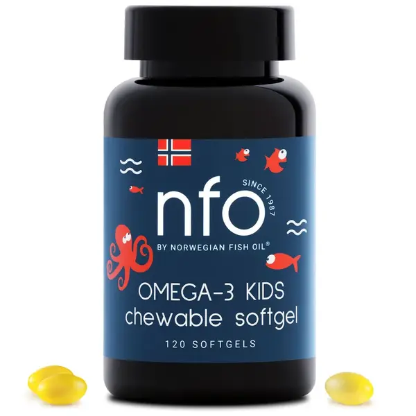 NFO Omega-3 pro děti žvýkací kapsle s vitaminem D, rybí želatina žvýkačky