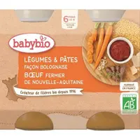 BABYBIO Příkrm zelenina s těstovinami na boloňský způsob s hovězím masem 2 x 200 g