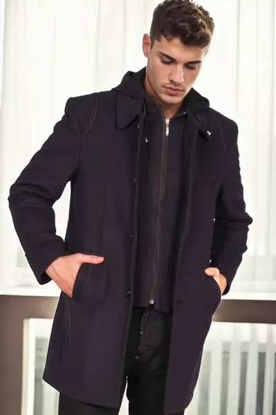 PLT9335 DEWBERRY MEN'S COAT-PATTERNED NAVY BLUE
