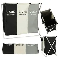 Kôš na prádlo s 3 komorami – 135 l, skladací stojan, triedenie biele/čierne/farebné