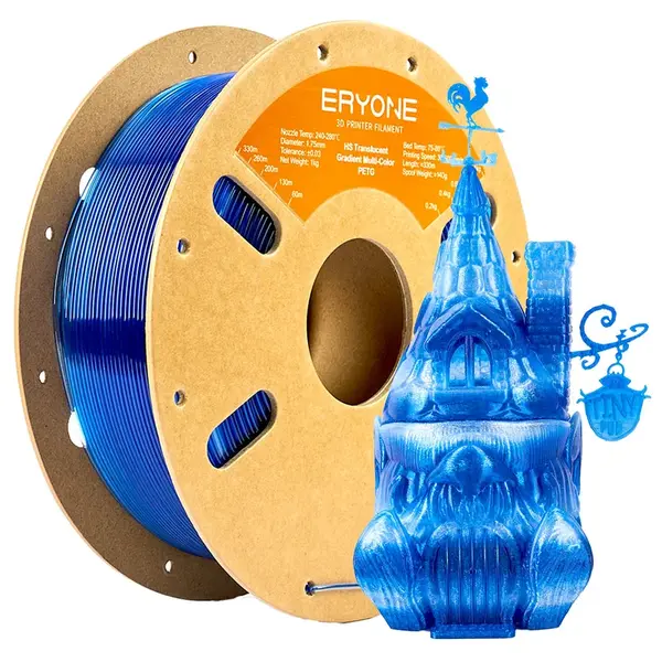 ERYONE High Speed Translucent Gradient Multi-Color PETG Filament 1kg - Dark Blue & Transparent