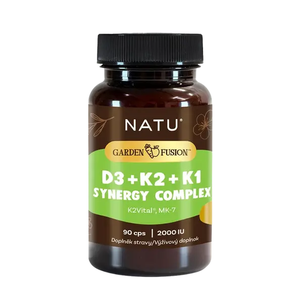 NATU Garden Fusion, Vitamin D3+K2+K1 Synergy Complex 2000 IU, 90 kapslí