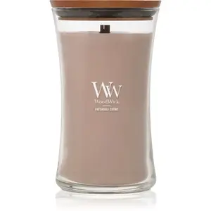 Woodwick Opulent Wood Patchouli Creme vonná svíčka s dřevěným knotem 609.5 g