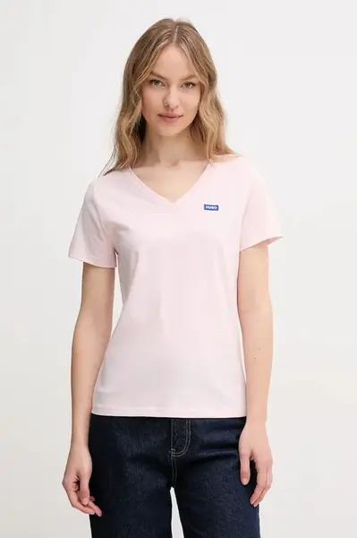 Bavlněné tričko Hugo Blue růžová barva, 50513667