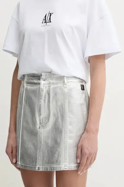 Bavlněná sukně Armani Exchange stříbrná barva, mini, XW000099 AF10836