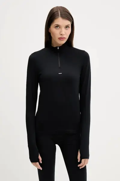Tričko s dlouhým rukávem Pangaia Plant-Stretch Zipped Long Sleeve Top dámské, černá barva, 10002426