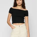 Dámské tričko Off Shoulder Rib Tee 2-balení červenovínové+černé