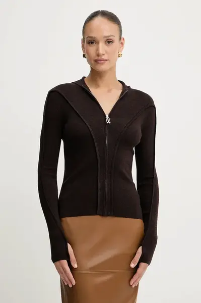 Vlněný kardigan Victoria Beckham dámský, hnědá barva, 1325KTP006406A