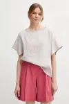 Lněná halenka Sisley béžová barva, hladká, 5BMLLQ06R