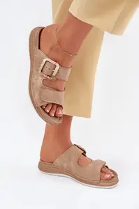 Dámské Pantofle S Přezkou A Suchým Zipem Béžové INBLU