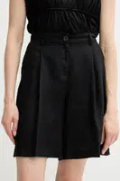 Lněné kraťasy Sisley dámské, černá barva, high waist, 4AGHL901K