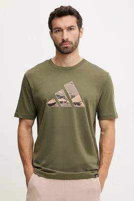 Bavlněné tričko adidas Camo Logo pánské, zelená barva, s potiskem, KA7131