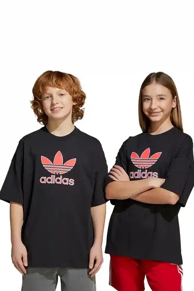 Dětské bavlněné tričko adidas Originals černá barva, s potiskem, JV7777