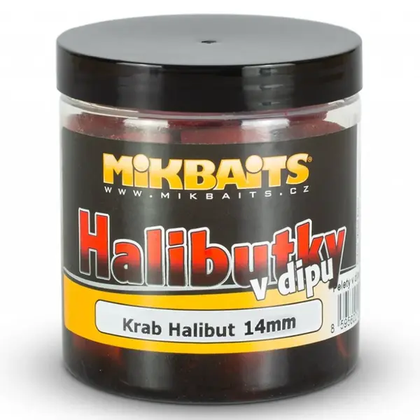 Mikbaits pelety halibutky v dipu 14 mm 250 ml - krab halibut