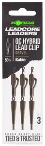 Korda montáž kable leadcore leader hybrid lead clip qc swivel 50 cm - gravel
