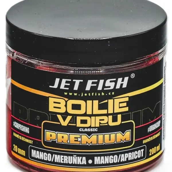 Jet fish boilie v dipu premium clasicc 200 ml 20 mm - mango meruňka