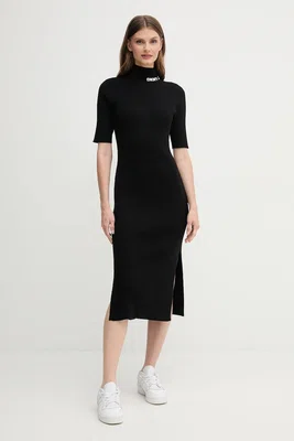 Šaty Dkny černá barva, midi, přiléhavé, DJ5R0751