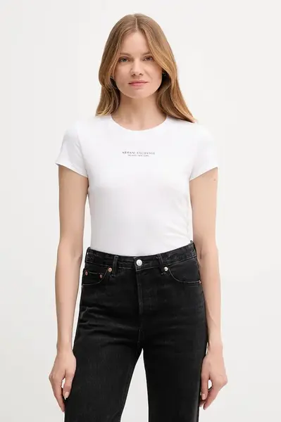 Bavlněné tričko Armani Exchange dámské, bílá barva, XW001455 AF10356