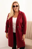 Kesi Włoski Dámský elegantní plášť Plus Size s límcem a velkými kapsami bordový