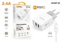 Chytrá síťová nabíječka ALIGATOR 2.4A, 2xUSB, smart IC, Micro USB kabel 2A, bílá
