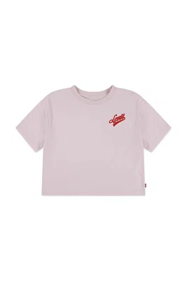 Dětské bavlněné tričko Levi's BOXY MEET AND GREET růžová barva, 3EN561
