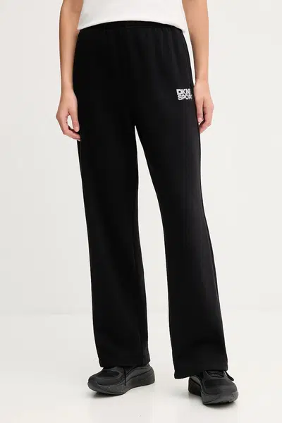 Bavlněné tepláky Dkny dámské, černá barva, s aplikací, DP5P3650