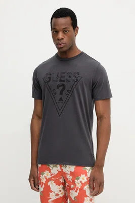 Bavlněné tričko Guess pánské, šedá barva, s potiskem, M5YI42 KBW41