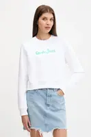 Bavlněná mikina Guess Jeans dámská, bílá barva, s potiskem, W5YQ15 K68I4