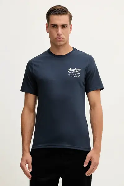 Bavlněné tričko Barbour pánské, tmavomodrá barva, s potiskem, MTS1347