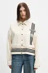 Džínová bunda adidas Originals Denim Track Top béžová barva, přechodná, oversize, JD5617