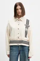 Džínová bunda adidas Originals Denim Track Top béžová barva, přechodná, oversize, JD5617