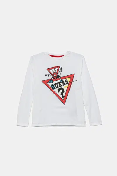 Dětské bavlněné tričko s dlouhým rukávem Guess bílá barva, s potiskem, N5YI01 K8HM4