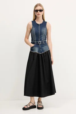 Šaty Desigual POPLIN tmavomodrá barva, midi, 25WWVD03