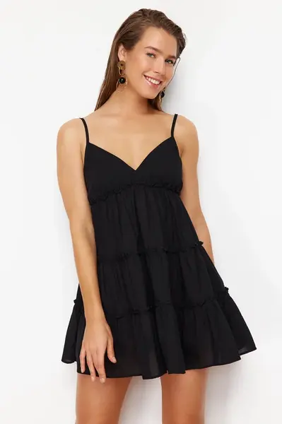 Trendyol Black Mini Woven 100% Cotton Beach Dress