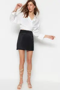 Trendyol Black Mini Skirt With Woven Satin Fabric