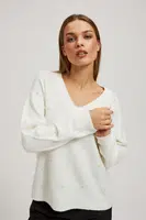 Marisse Pearl Beaded V-Neck Sweater