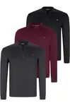 TRIPLE SET V4007 DEWBERRY MEN'S SWEATSHIRT-BLACK-NAVY-PURPLE