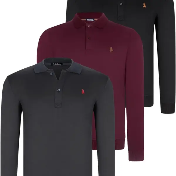 TRIPLE SET V4007 DEWBERRY MEN'S SWEATSHIRT-BLACK-NAVY-PURPLE
