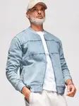 Ombre Men's denim bomber jacket with stone wash effect - light blue