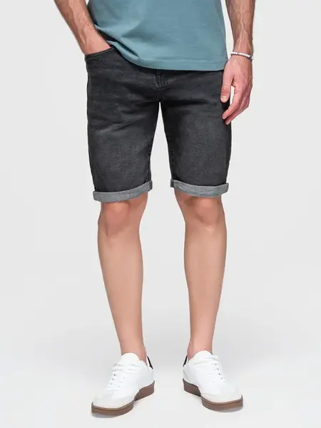 Ombre Men's denim shorts with rolled up leg - black